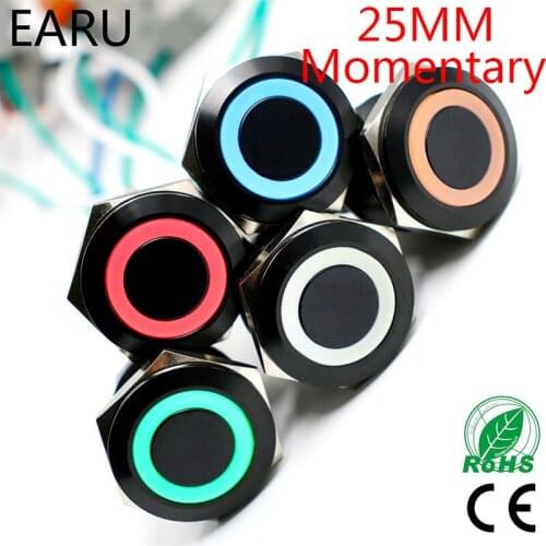 Black 25mm Metal Stainless Steel Waterproof Momentary Doorebll Bell Horn LED Push Button Switch Car Auto Engine Start PC Power