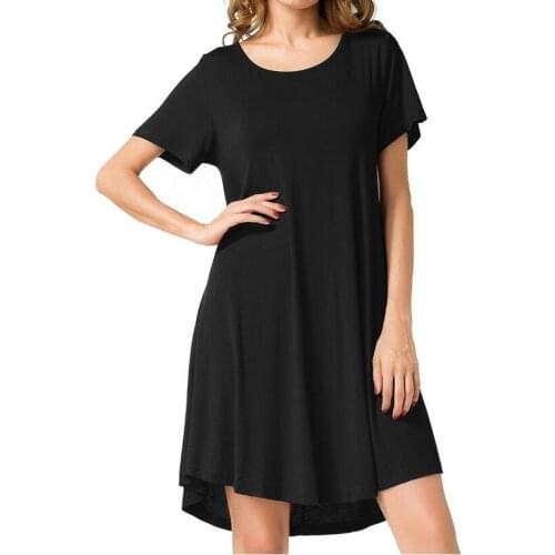 Four Color Modal Casual Long Tshirt Women Solid O-Neck Short Sleeve Tops Loose Dress Style T Shirt Mujer Verano 2019