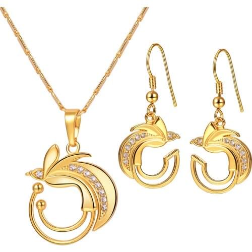 Collare The Birds-of-Paradise Jewelry Sets For Women Gold Color PNG Style Indonesia/Papua New Guinea Earrings Necklace Sets S335