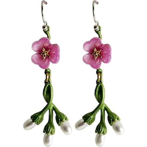 CSxjd 2020 New Vintage Plant Jewelry imitating pearls Forget-me-not plant leaves flowers Earrings
