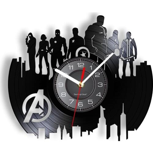 Superhero Cartoon Decorative Wall Clock Heroical Themed LP Vinyl Wall Watch Noiseless Hanging Timepieces Decor For Kids' Bedroom