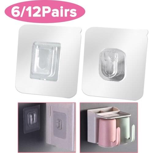 1/6/12 Pairs Double Sided Adhesive Wall Hooks Wall Hanger Transparent Suction Cup Sucker Hook Double-Sided Multi-Purpose Hook