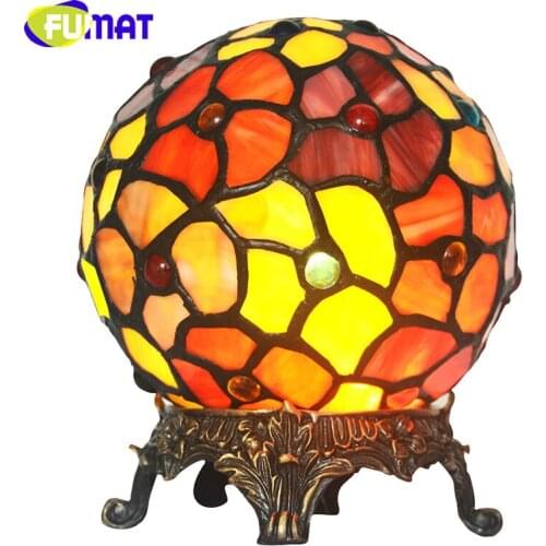FUMAT Spherical Special Color Glass Night Light Full Copper Carved base Creative Decorative Ornaments Table Lamp Bedroom bedside