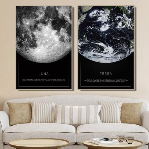 Canvas Painting Black and white poster of the moon Earth seen from space living room decoration wall Scandinavian painting