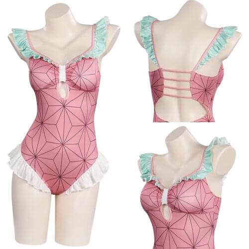 Demon Slayer Kamado Nezuko Cosplay Costume Bodysuit Swimwear Outfits Halloween Carnival Suit