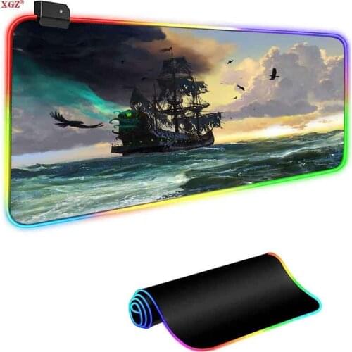 Xgz Sea Ship RGB Mouse Pad Colorful Luminous Desk Pad L XL Non-slip Waterproof Gaming Mouse Keyboard Pad Computer Accessory Pad