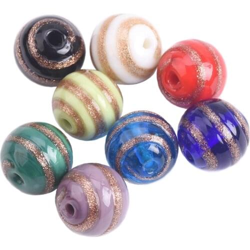 5pcs Round 12mm Foil Circle Strips Lampwork Glass Handmade Loose Crafts Beads for Jewelry Making DIY Findings