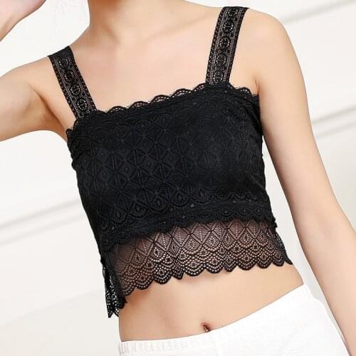 Fashion Women Lace Tank Top Hollow Out Base Young Girls Bustier Bra Crop Seamless Black white Bra Wrap Chest Bra F0166