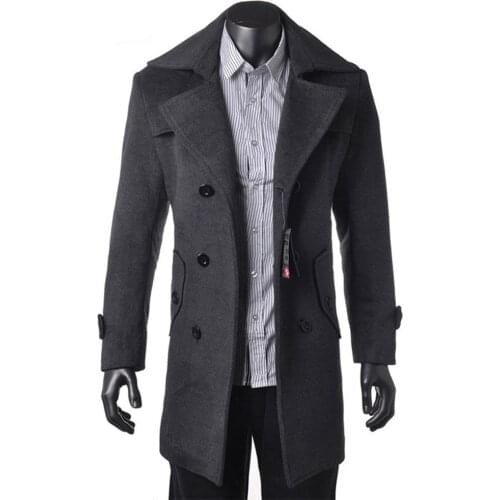 CUSTOM MADE TAILORED MEN TRENCH COAT,2014 FASHION DARK GREY CASHMERE LONG JACKET