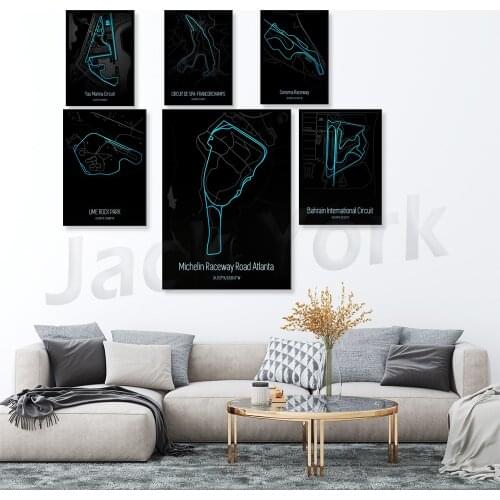 Nurburgring Circuit Spa-Francorchamps Neon Track Sebring Raceway Circuit De Monaco F1 Race Car Circuit Poster Prints Home Decor