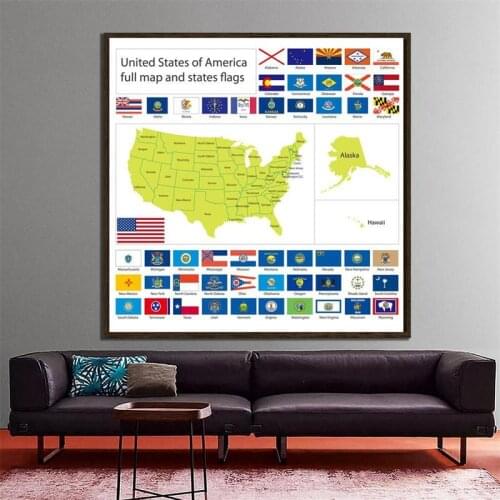 Non-woven US Map Wall Art Pictures United States of America Full Maps and States Flags Posters Home Decoration Canvas Paintings