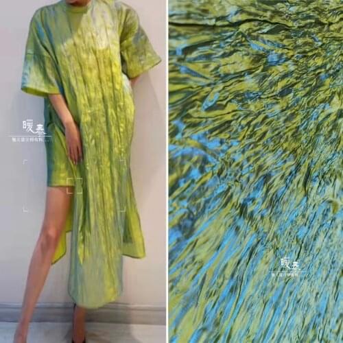 New Pleated Folds Fabric Miyake style Redesign Gradient Blue Green DIY Stage Clothes Skirt Dress Graduation Designer Fabric