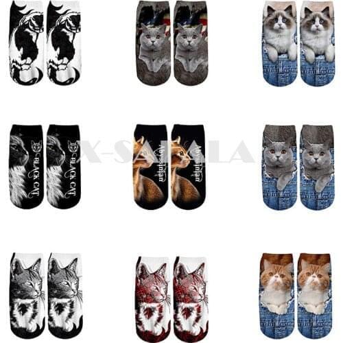New 3D Print Funny Cute Cartoon Kitten Unisex Short Socks Creative Colorful Multiple Cat Face Happy Low Ankle Socks Men Women-2