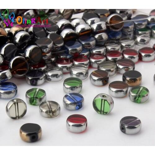 OlingArt 10MM 10pcs/lot Glass crystal Metal plating Mixed colors Flat round shape beads DIY necklace Bracelet jewelry making