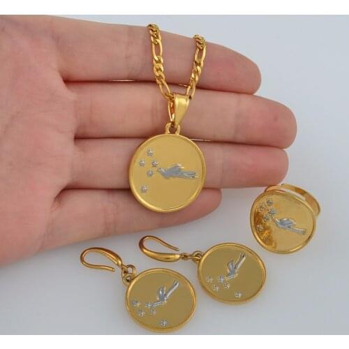 Anniyo Round Papua New Guinea New Ireland Province Flag Pendant Necklaces Earrings Ring for Women PNG Jewelry Sets #134506