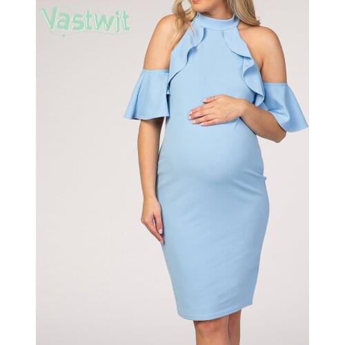Maternity Dresses Fashion Mock Neck Ruffle Trim Fitted Pregnancy Dress Casual Bodycon Dress Maternity Clothes For Pregnant Women