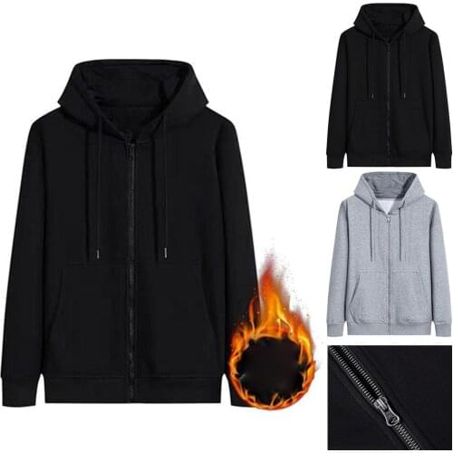 Plus Size Men Autumn Winter Long Sleeve Hoodie Sweatshirt Pockets Plush Liner Warm Coat Pullover Hoodies Male Loose Jackets