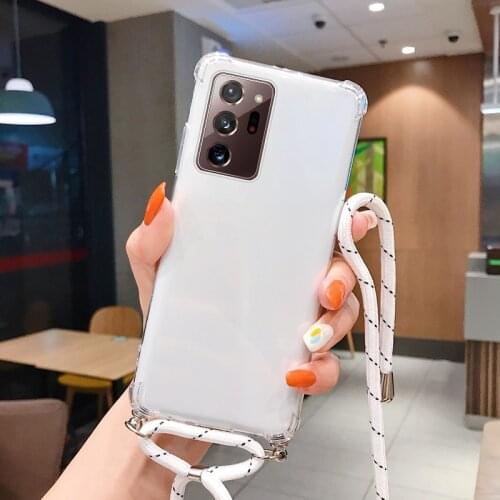 Luxury Lanyard Silicone Phone Case For Samsung Galaxy S21 S20 FE S10 Note 20 10 9 Lite Plus M51 M31 A21S Ultra-thin Strap Cover