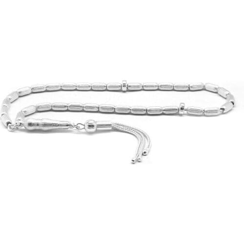 Tesbihane Pen İşçilikli Three Tassels Capsule Cut 925 Sterling Silver Prayer Beads