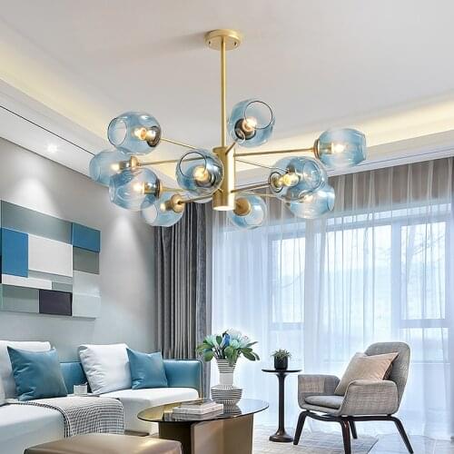 Modern LED Glass Ball Chandelier Lighting for Home Dining Room Indoor Hotel Lobby Decor Stairs Gold Hanging Lamp Lustres Fixture