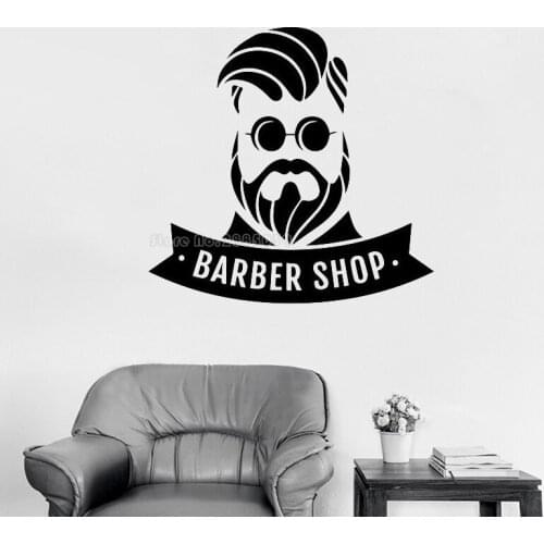Wall Window Decal Sticker Barber Shop Haircut Beard Face Tools Logo Salon Vinyl Wall Decals Hipster Barber Shop Decor LL2487