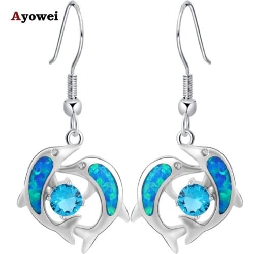Super supplier Dolphin Deign Wholesale Blue Fire Opal Silver 925 Drop Earrings Fashionl Jewelry OE224A