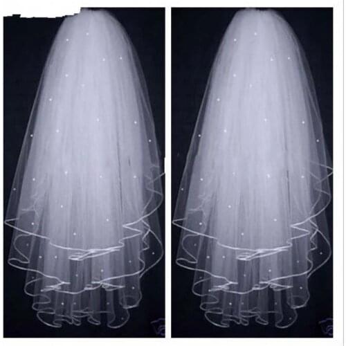 Bridal Illusion White/Ivory 3T Ribbon Edges with Pearls Bridal Wedding Veils 2021