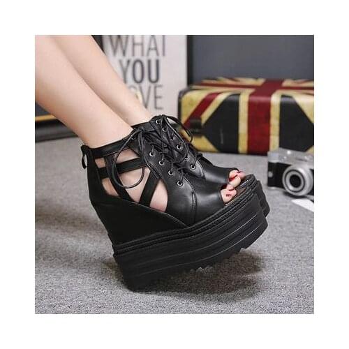 Roman plaid new summer 2020 fashion versatile platform super high heel ladies shoes with lace-buckle Velcro