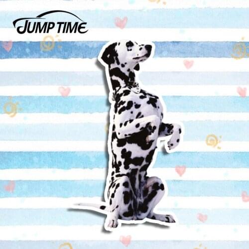 Jump Time 13cm x 7.5cm 3D Car Styling Dalmatian Vinyl Decal Car Bumper Trunk Sticker Pet Dog Graphic Waterproof Accessories