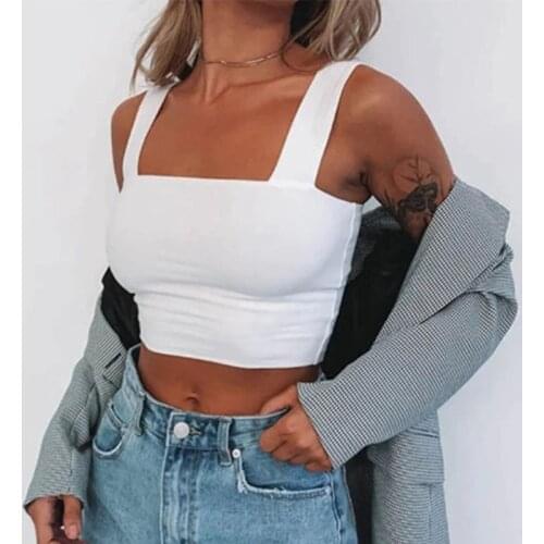 Woman Crop Tank Top Square Neck Sleeveless Basic Solid Color Casual Slim Backless Sexy Tops Vests for Women Summer Clothes 2021