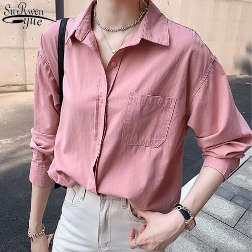 Autumn Korean Clothes Solid Color Loose Top Female Womens Shirt Niche Simple Long Sleeve Single Breasted Bottoming Shirt 11878