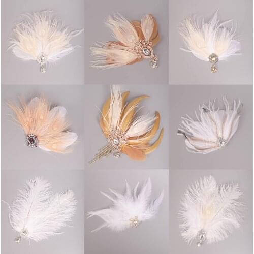 Banquet Party Feather Headdress Women Headpieces Vintage Wedding Accessories for Hair Clips Rhinestone Lady Veil Bridal Headwear