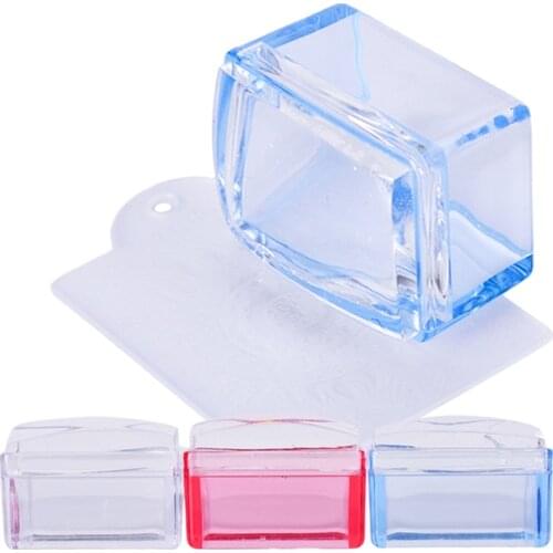 1Set Rectangular Stamper Silicone Head Jelly Nail Art Scraper Clear Red Blue Template Stamp Manicure Polish Stamping Tool