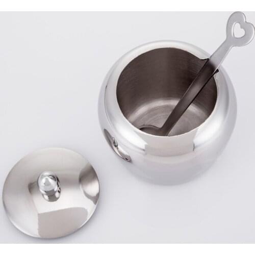 1PC Fashion 304 Stainless steel spice jar Seasoning Box Condiment box Castor Sugar Bowl with Spoon Kitchen Supplies OK 0632