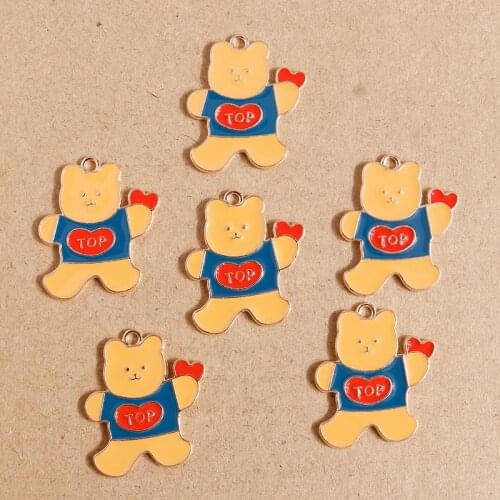 10pcs 26*29mm Alloy Cartoon Enamel Love Heart Bear Charms Pendants for Jewelry Making DIY Necklaces Earrings Crafts Accessories