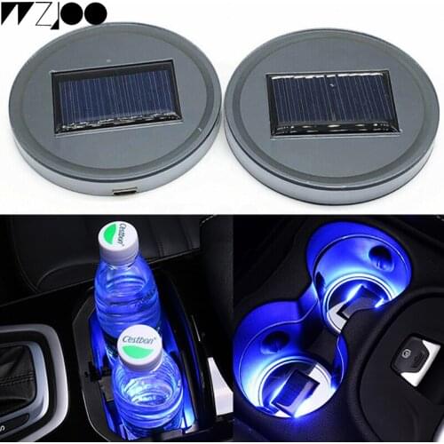 2X Car Universal Accessories LED RGB Light Coaster Interior Decoration Lights Solar Cup Pad 68mm USB Colorful Cup Ambient Light