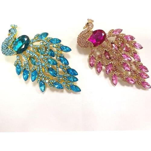 20pcs/lot Fashion Crystal Rhinestone Peacock Brooch Zinc Alloy Bird Shape Pin Custom Jewelry