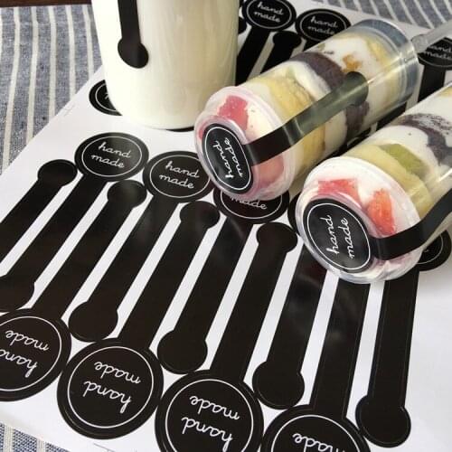200pcs "Hand made" Black Self-adhesive Stickers, Long label sticker DIY Hand Made Gift /Cake Paper Sticker