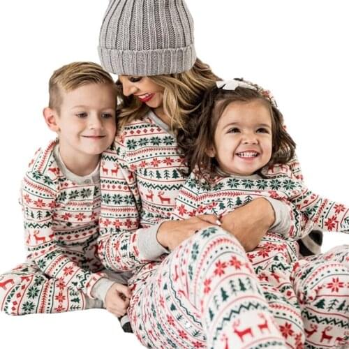 2020 Pajamas Nighty Family Suits with Elk Tree Nightclothes Printing Long Sleeve Long Pants Autumn Sleepwear