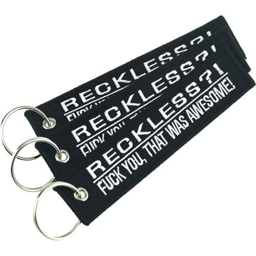 3 PCS/LOT Awesome Key Tag Keychain Holder for Motorcycles Reckless Motor Key Fobs White Letters Embroidery Key Ring Keychain