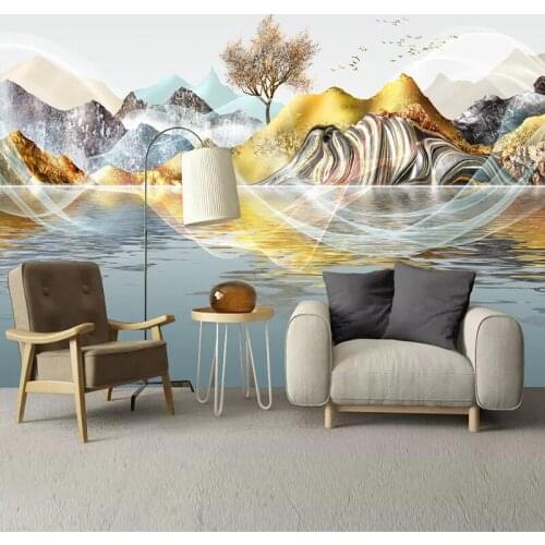 Custom 3D Photo Wallpaper New Chinese Style Modern Luxury Abstract Ink Mountain Water Living Room Background Wall Painting Mural