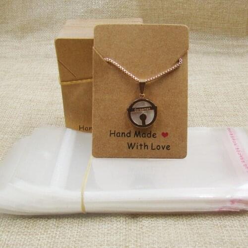 5*7cm white /kraft handmade with love necklace display card decorative jewelry packing card 100pcs+100matching oppbag