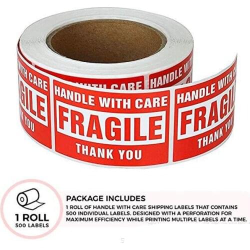 500pcs 2x3 inches FRAGILE Handle With Care Label Sticker red and white thank you Fragile stickers