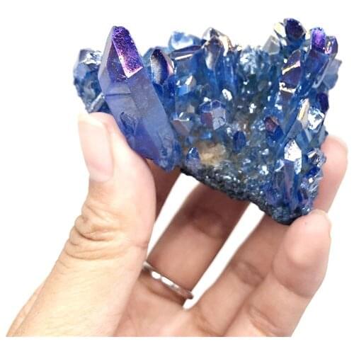 80-90g Blue Aura Crystal Cluster Angel Wand Points Natural Raw Clear Quartz Rough Healing Topaz Lemurian Seed Prism Charms