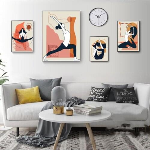 Abstract Girl Yoga Exercise Nordic Wall Art Canvas Painting Nordic Posters and Prints Wall Pictures for Living Bedroom Decor