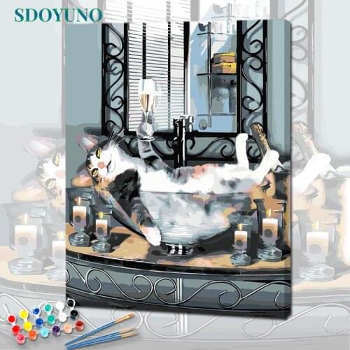 SDOYUNO Acrylic Paint By Numbers Kits On Canvas Cats DIY Frame 60x75cm Oil Painting By Numbers Animals Home Decor Wall Art