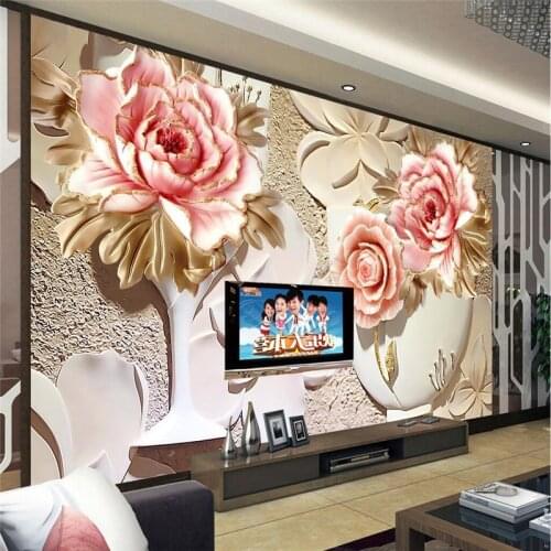 Beibehang Large Painting Home Decor Embossed white peony flowers Hotel Background Modern Mural for Living Room Wallpaper