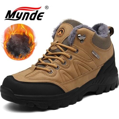 Brand Mens Winter Boots Mens Snow Boots Winter Warm Leather Waterproof Men Sneakers Outdoor Breathable Hiking Boots Work Shoes