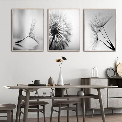 Black White Dandelion Flower Canvas Poster Nature Plant Nordic Print Botanical Wall Art Painting Abstract Picture Room Decoation