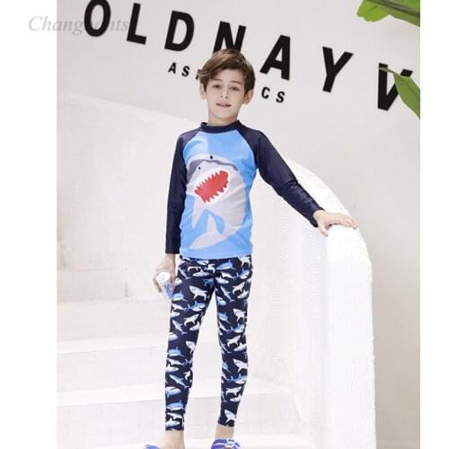 Kids Long Sleeve Swimwear 2-10 Y Boys Surfing Suit Children Swimsuit Junior Swimming Pool Suit Teens Rash Guards Shark Pattern